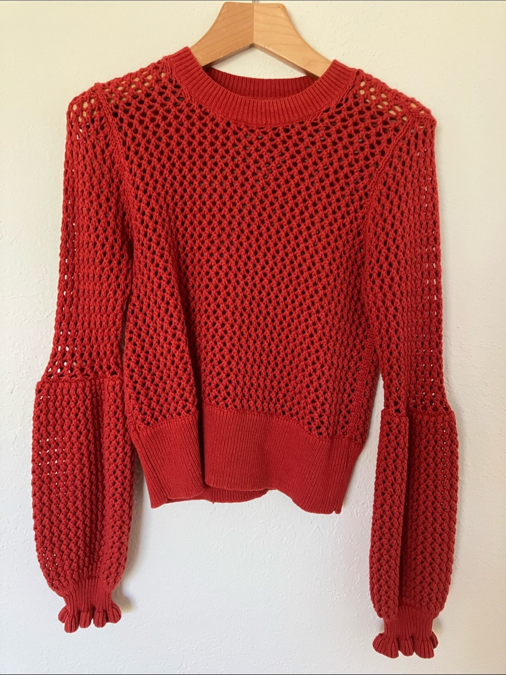 Rebecca Minkoff Red Terracotta Bianca netted Crewneck Sweater. Sz M